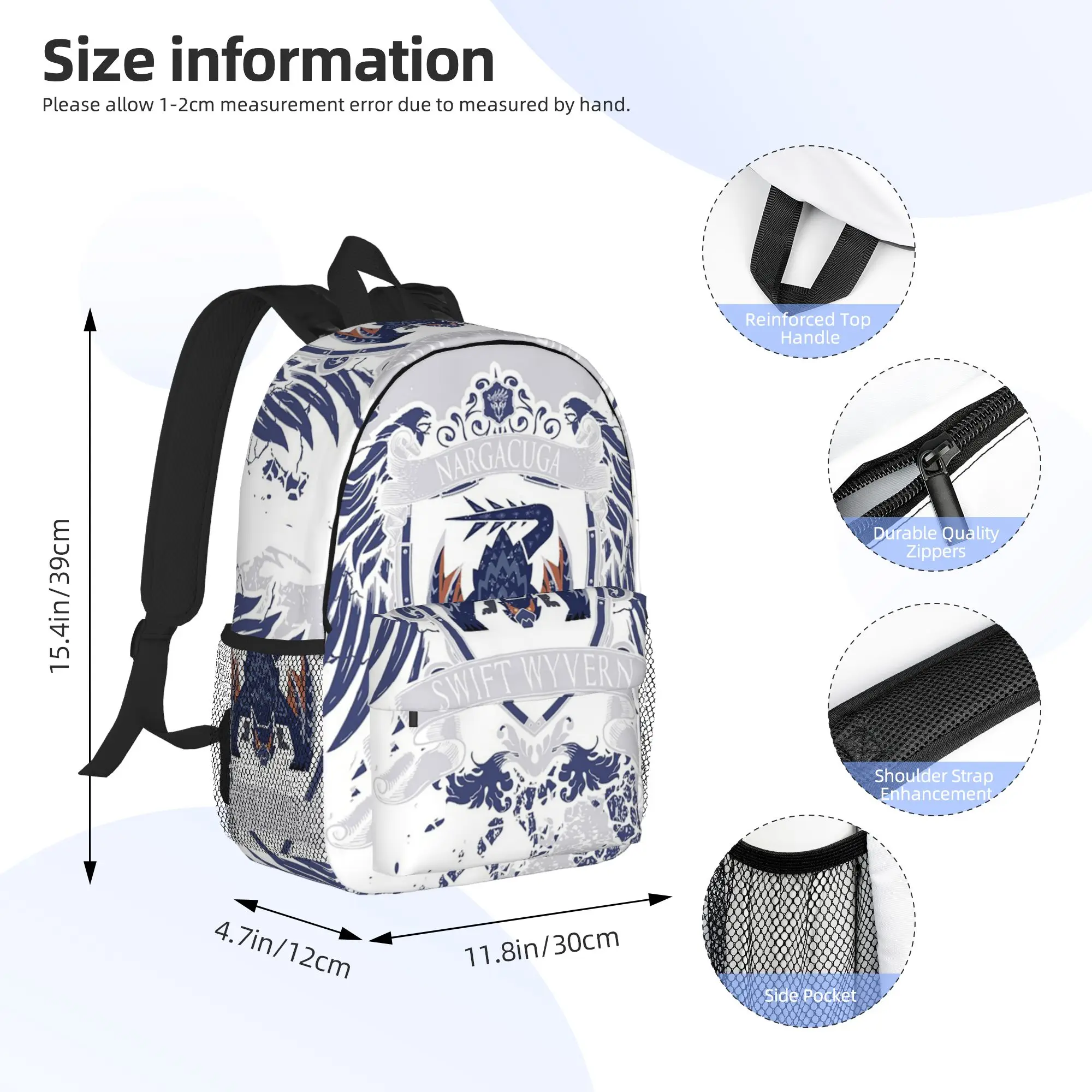 Game Monster Hunter World Nargacuga Crest Backpack Hot Sale Daypack Boys Girls BookBag Shoulder Bags for Men Women School Bag