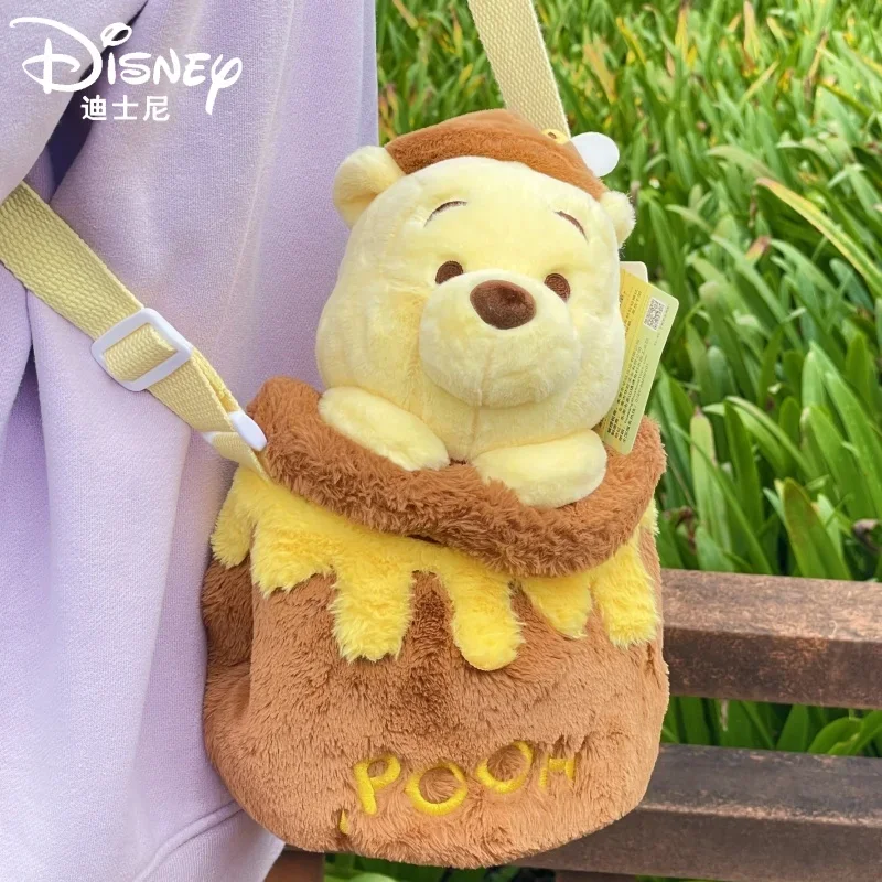 Disney PoohBear Plush Cartoon Cute Honey Jar Child Handbag Popular Fashion Trend Crossbody Bag Toy Gift Backpack Limited Edition