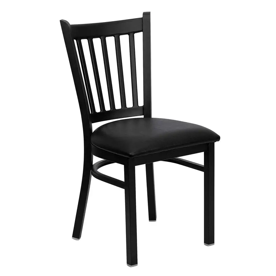 

HERCULES Series Black Vertical Back Metal Restaurant Chair Black Vinyl Seat