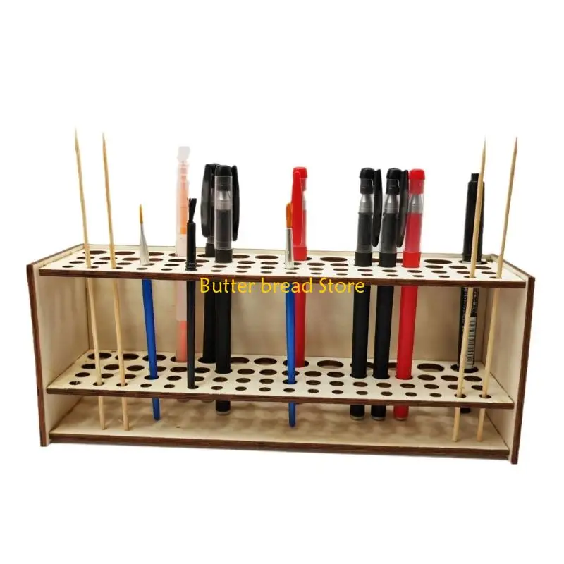 W89C Sturdy Wooden Desk Accessory 71/14/67 Holes Pencil Hold For Office School Home Art Studio Organization