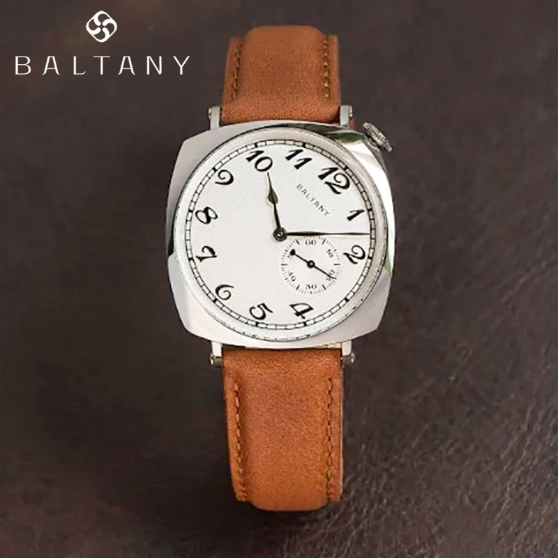 Baltany 1921 Retro Classic Men\'s Manual Automatic Mechanical Watch Seagull ST1701 Luxury Sapphire Leather Waterproof 5Bar Watch