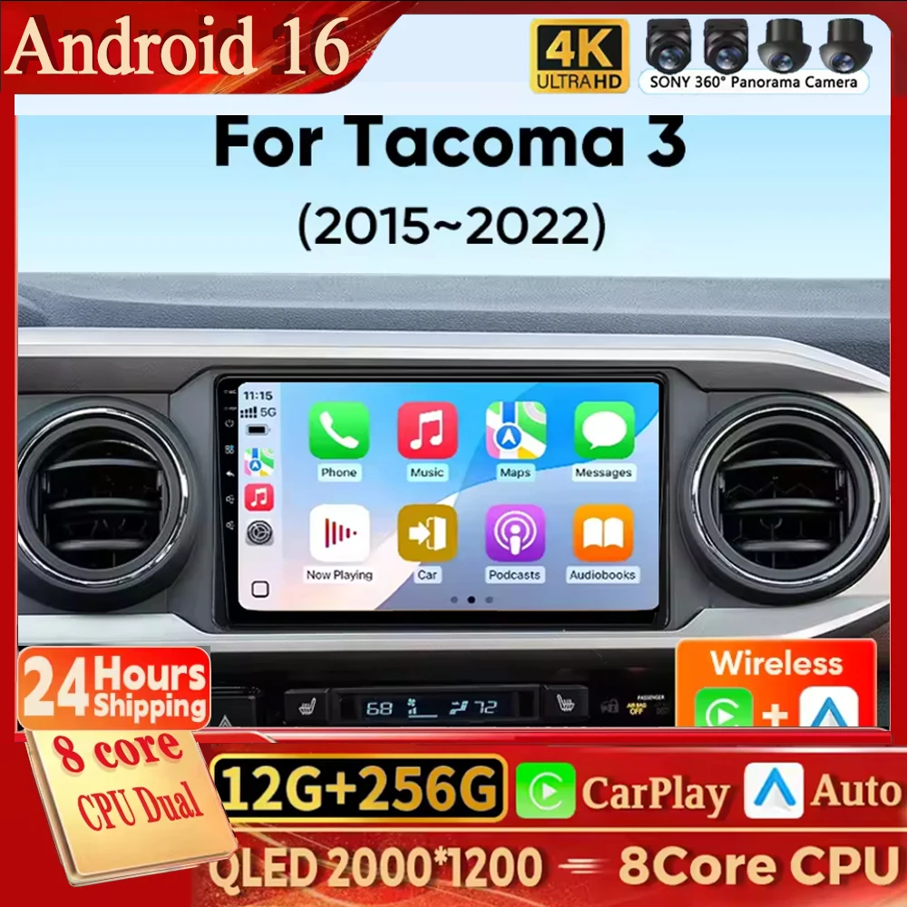 

Для Toyota Tacoma N300 2015-2021: Автомагнитола Android 16 с Carplay, мультимедийный видеоплеер, навигация GPS