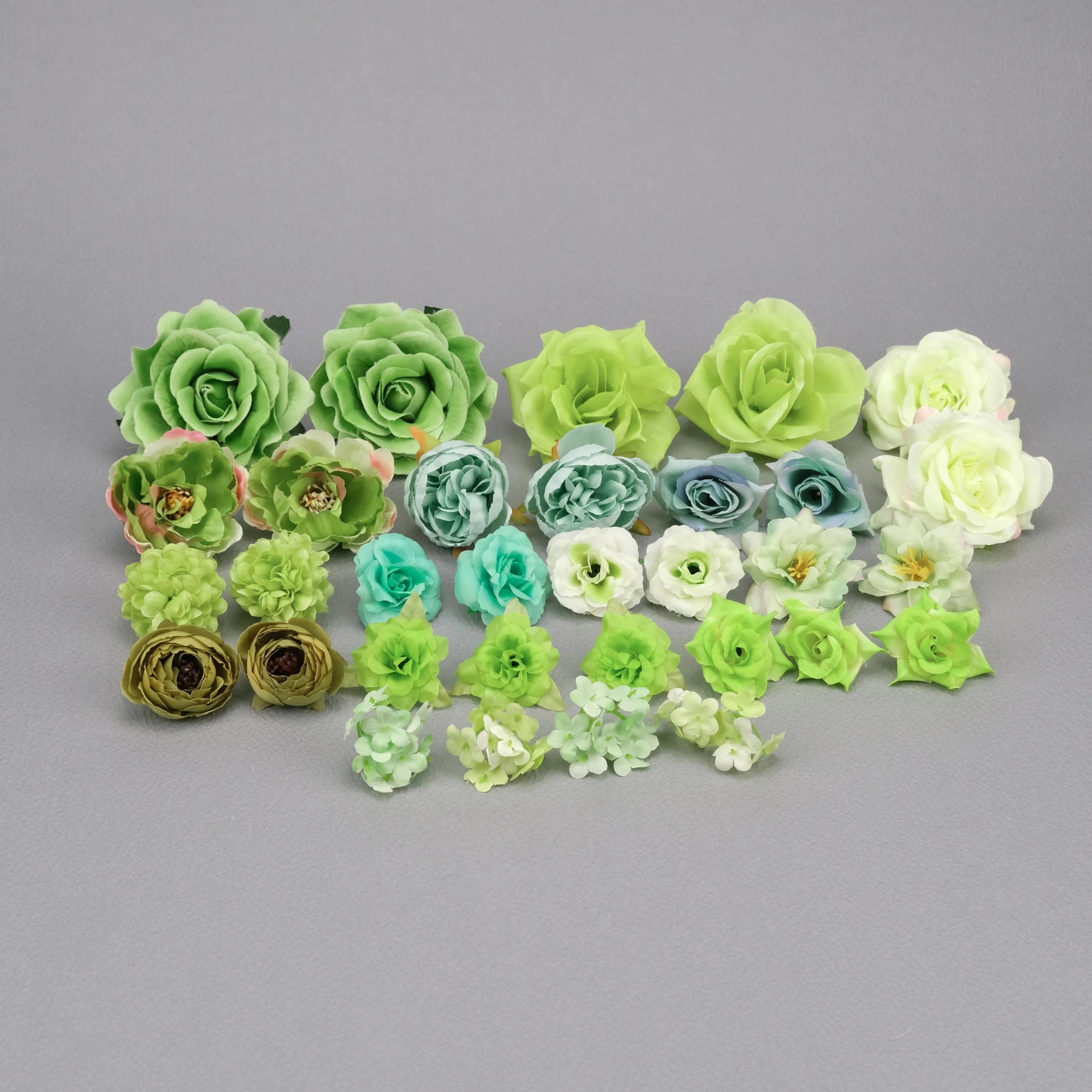 Artificial Silk Flower Head Combo Set Green 30Pcs /Pack For DIY Crafts Scrapbook Floral Wall Wreath Ornament Decor Rose