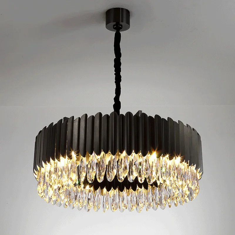 

Modern Luxury Crystal Round Black Chandelier Light Led For Living Room Kitchen Island Creative Bedroom Dining Room Home