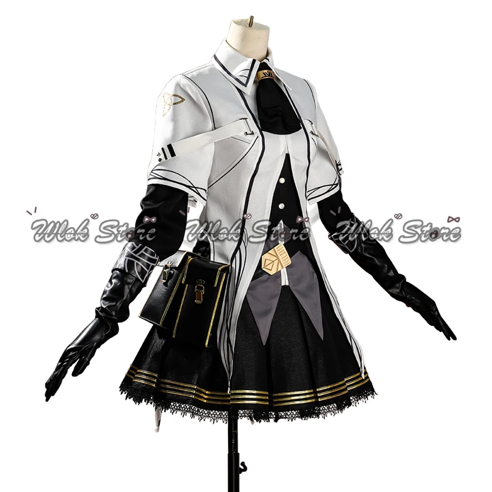 Spiel Virtuosa Arturia Cosplay Arknights Kostüm komplette Set Uniform Arturia lange schwarze Grauhaar Perücke Halloween Party Outfits Schuhe