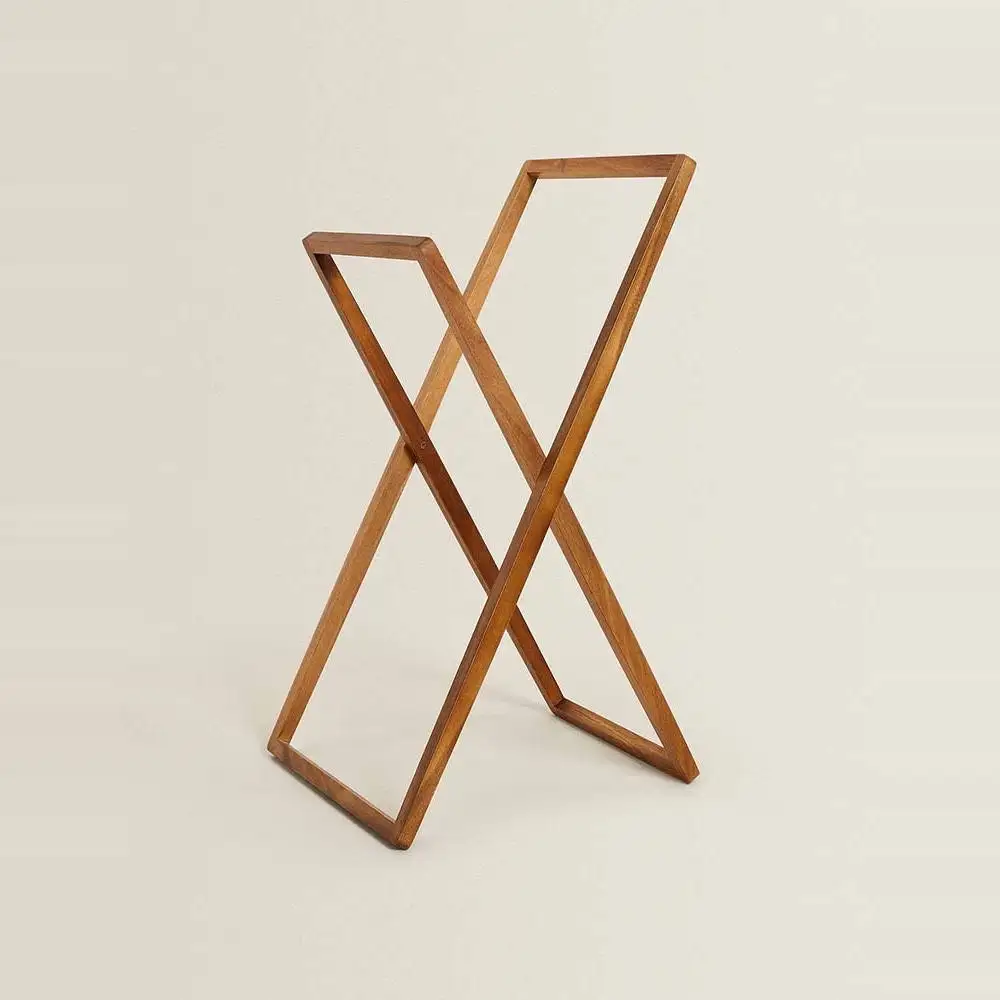 Simple folding bathroom towel rack balcony solid wood telescopic drying wooden hanger