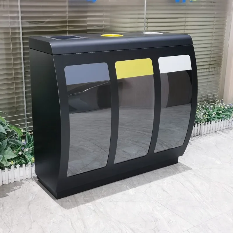 Factory Custom Triple Waste Bin Shopping Mall Commercial Recycling Containers With  Galvanized Steel And Acrylic Sheet