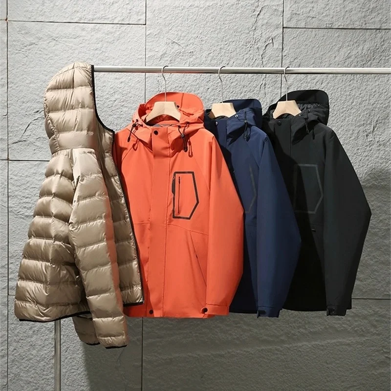 

Мужская уличная пуховая куртка 3-в-1 с капюшоном, 90% пуха, теплая, ветрозащитная, водоотталкивающая, всесезонная, высококачественная зимняя куртка