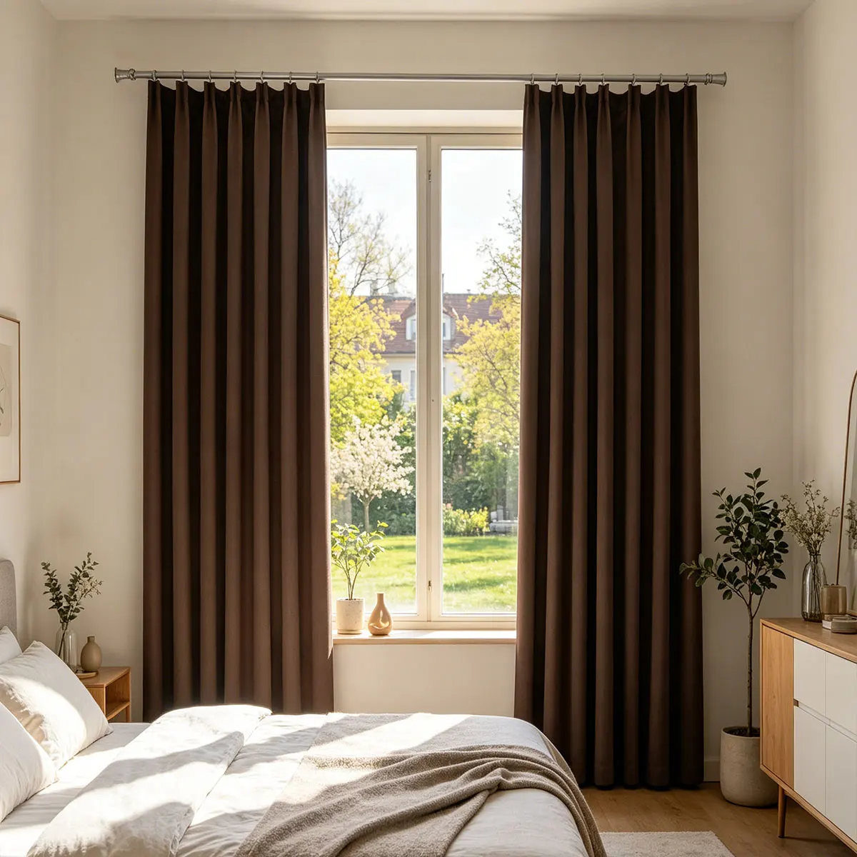 2 Stück Braune Blickdichte Verdunkelungsvorhänge, Minimalistischer Warmer Stil, Privatsphäre & Energiesparende Faltenvorhänge für Schlafzimmer & Wohnzimmer