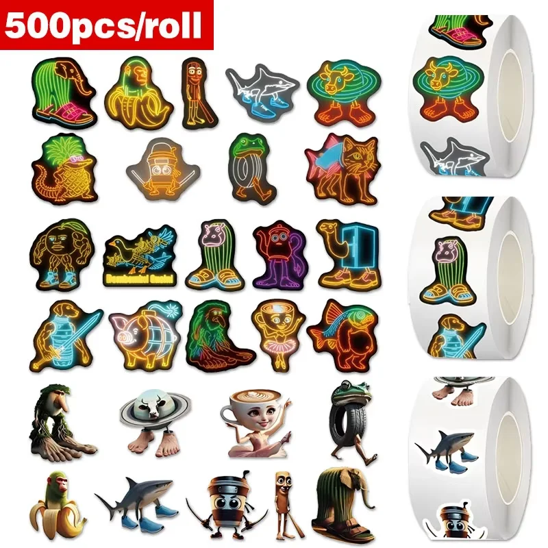500 SZTUK Włoskiej Niesforności 1 Rolka Taśmy AI TungTung Sahur Abstrakcyjne Naklejki PVC Rolka DIY Naklejki Zabawki Naklejki na Laptopa Prezenty Zabawki