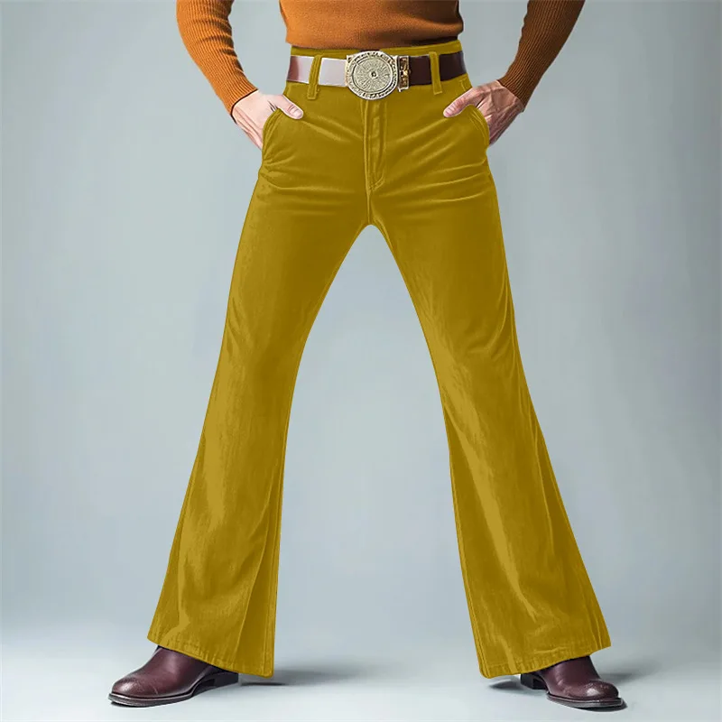 2026 Spring/Fall Green Velvet Solid Color Slightly Flared Suit Pants for Men,Seven-Color Slim-Fit Men's Casual Trousers,Eur Size