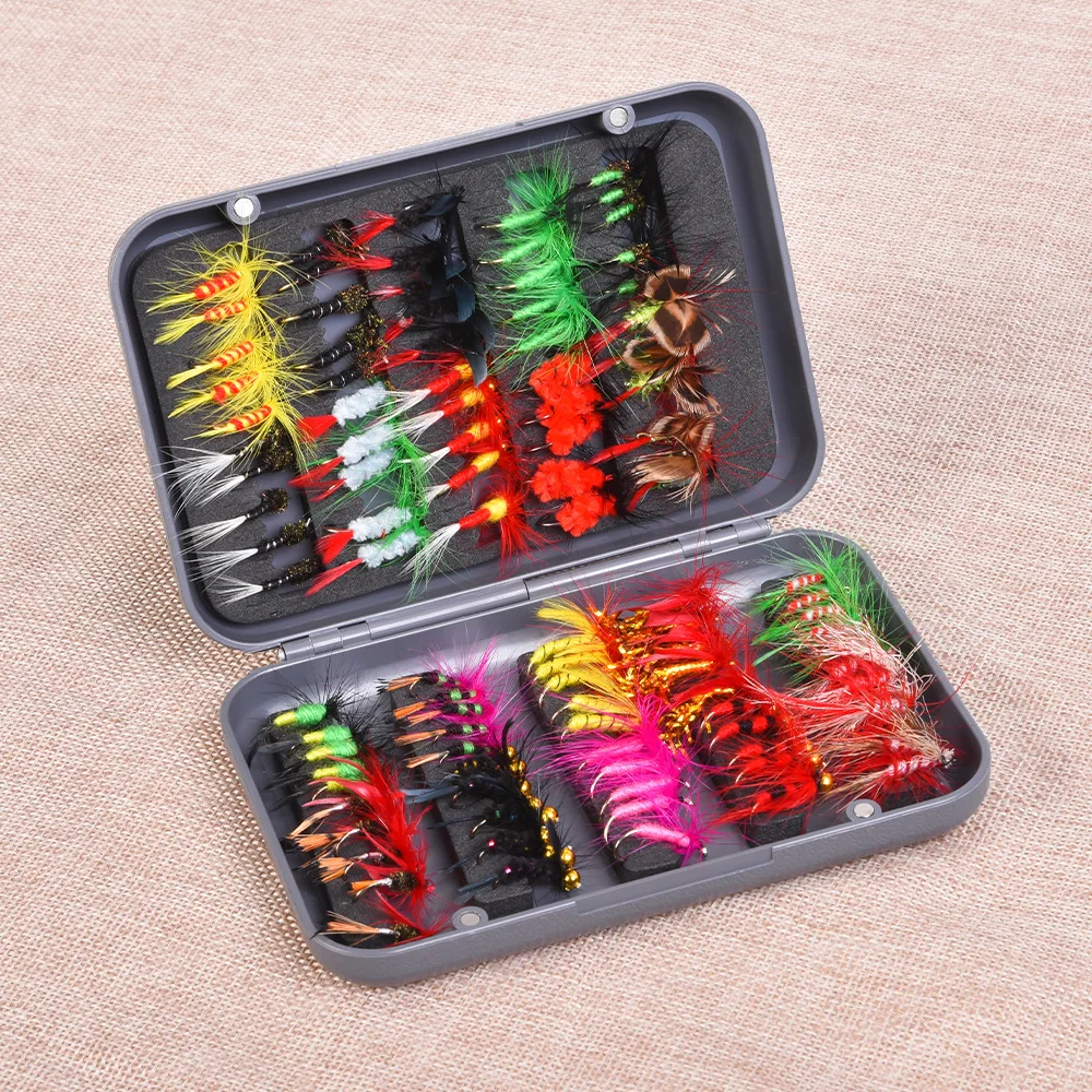 100Pcs Fly Fishing Flies Kit Portable Fly Fishing Lure Kit for Bass Trout Freshwater Saltwater Outdoor Fishing Fly Fishing Tackl