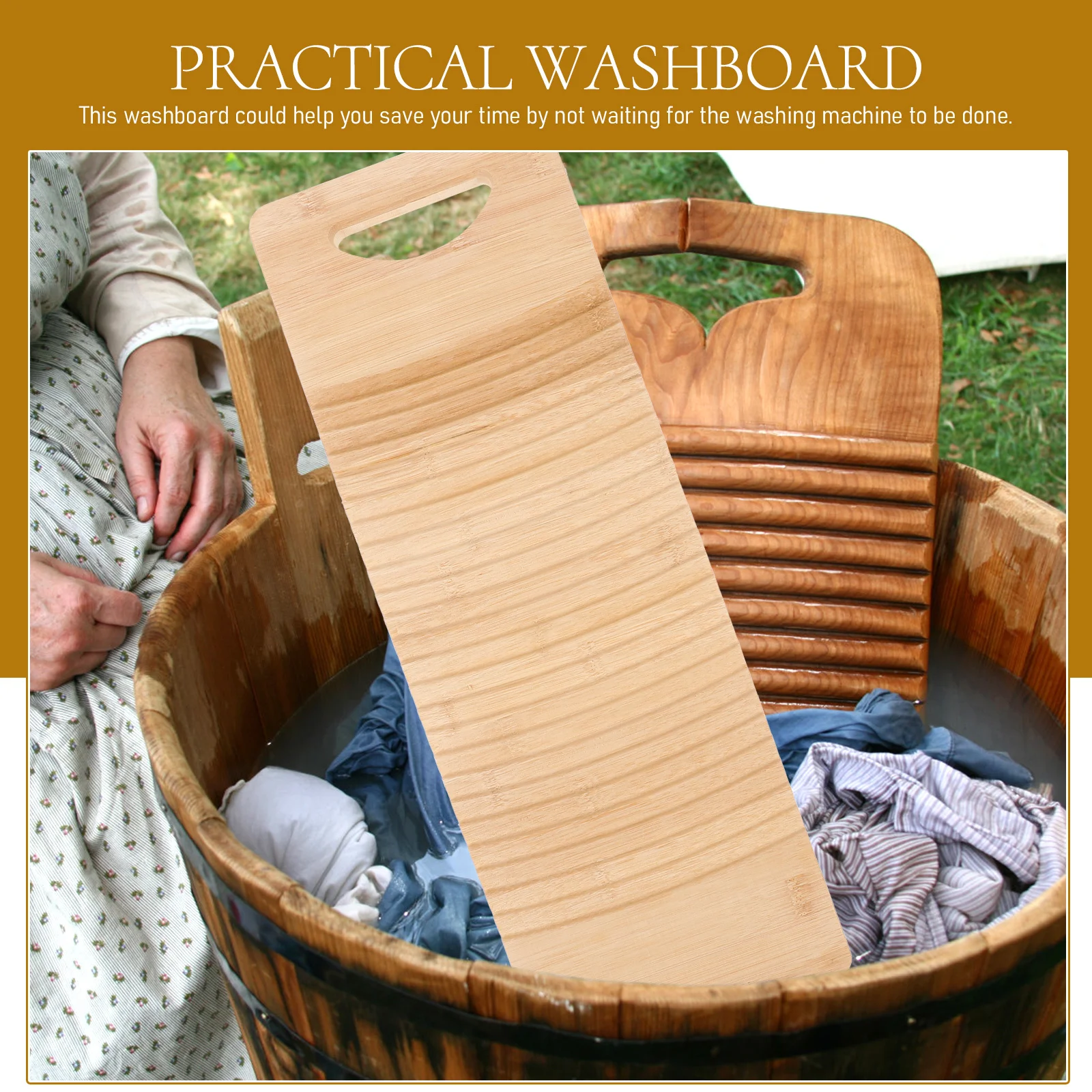 

1Pcs Wear Resistant Bamboo Washing Board Household Clothes Wash Board Portable Laundry Washboard for Home Bamboo Wood Washboard