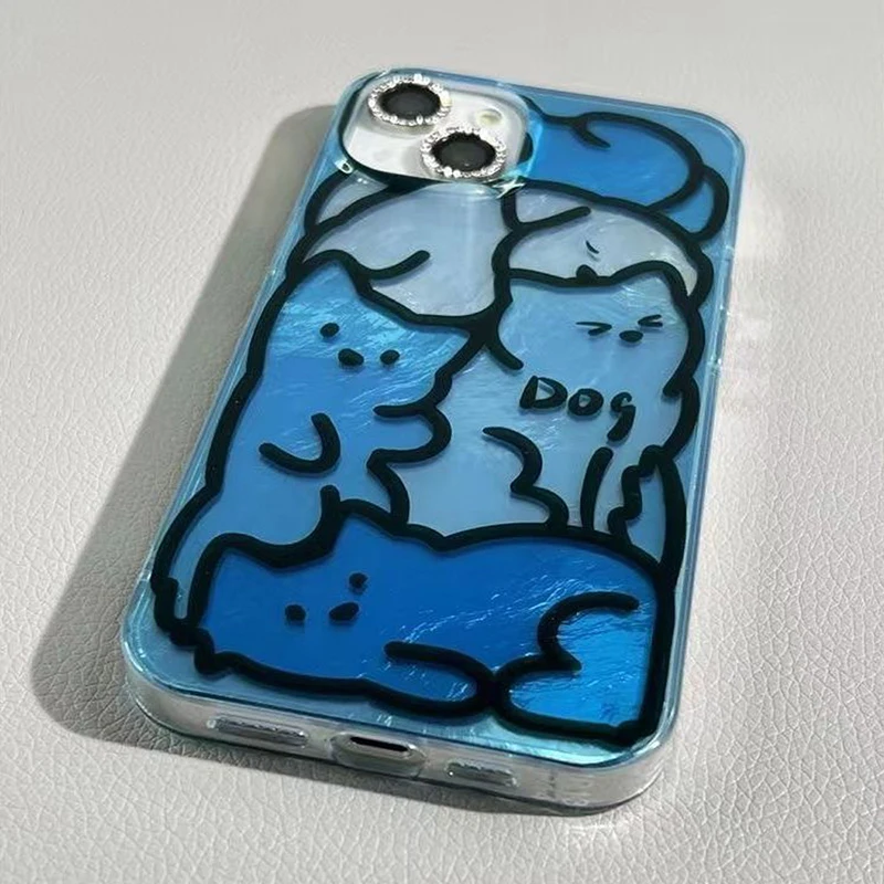 Cartoon Line Cat Dog Phone Case For IPhone 17 16 15 14 13 12 11 Pro Max 16E XS XR X SE 7 8 Plus Lovely Animal Pattern Back Cover - náhled 5