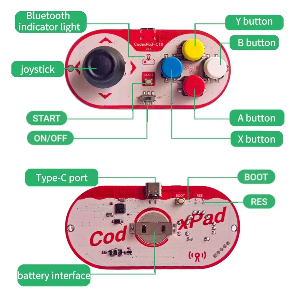 CodexPad BLE Wireless Remote Control Handle Support MicroPython Makecode Programming Portable Bluetooth Handle