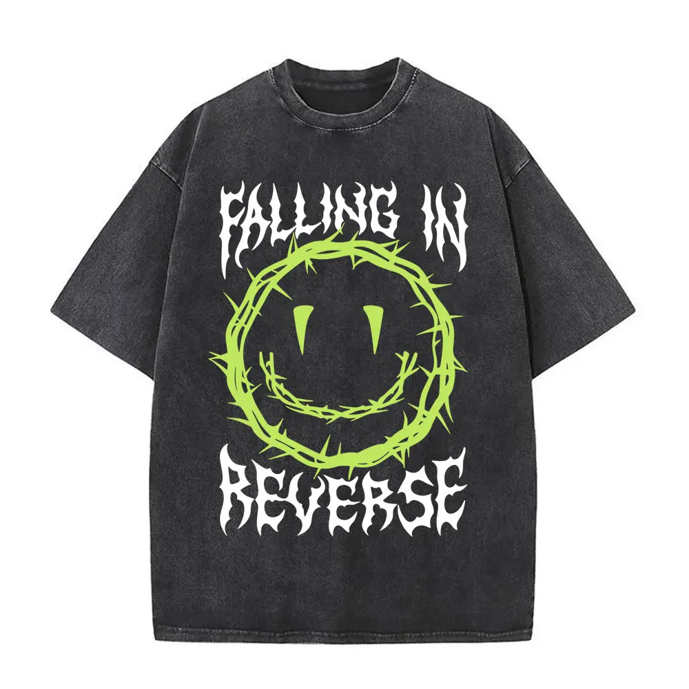 

Washed Vintage Falling in Reverse Graphic T-shirt Men Women Fashion Rock Street Crewneck T Shirt Men's Casual Oversized T Shirts