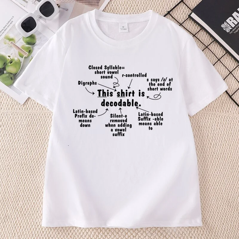 The Shirt Is Decodable T-Shirt Funny Reading Teacher T Shirt Men Women Cotton Round Neck Tshirts Unisex Clothing