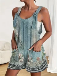 Moda damska Plus Size 1XL-5XL Kombinezon z kwiatowym nadrukiem Casualowy kombinezon z kieszeniami Odzież damska w dużych rozmiarach