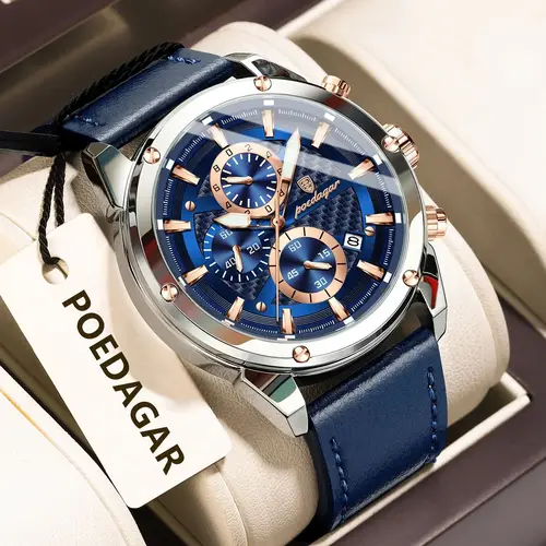 Reloj POEDAGAR para hombre de negocios, cronógrafo luminoso resistente al agua, relojes originales con fecha para hombre, reloj de pulsera de cuarzo de lujo de cuero para hombre