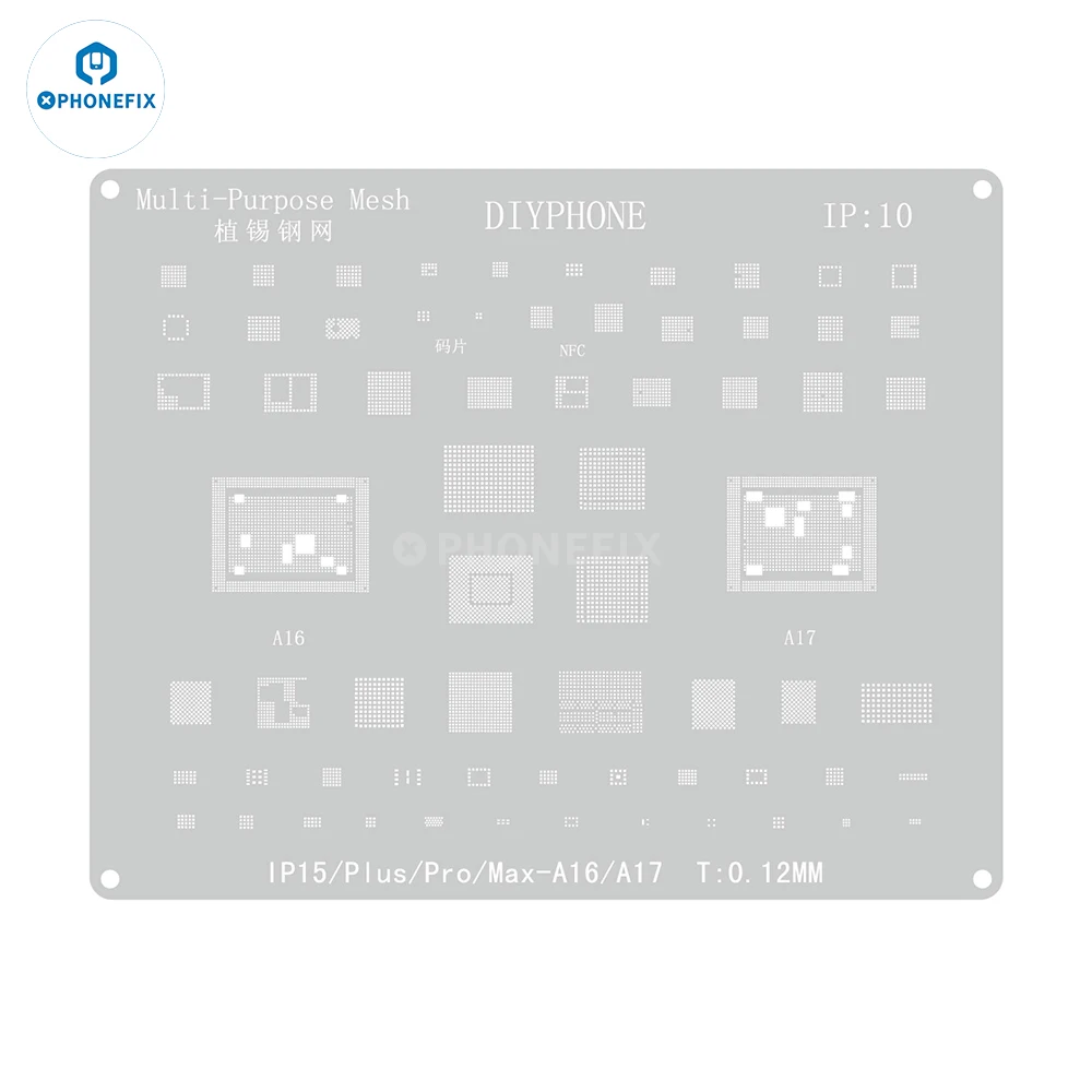 DIYPHONE 0.12mm BGA Reballing Stencil For iPhone X XS MAX XR 11 12 13 14 15 16 Pro Max CPU NAND Chip IC Steel Mesh Soldering