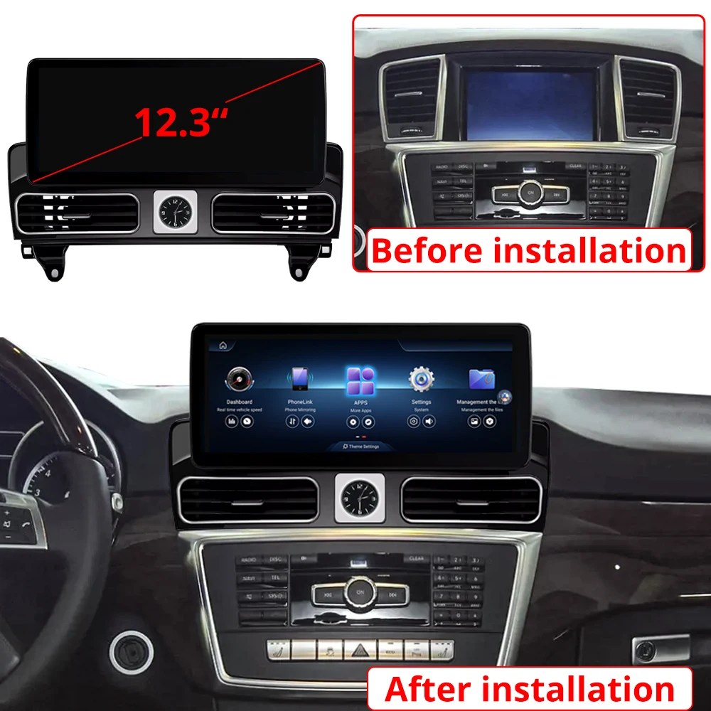 Ultra-thin screen Android 14 For Mercedes ML Class W166 LHD Wireless Carplay Android Auto Smart Car Navigation Multimedia Player