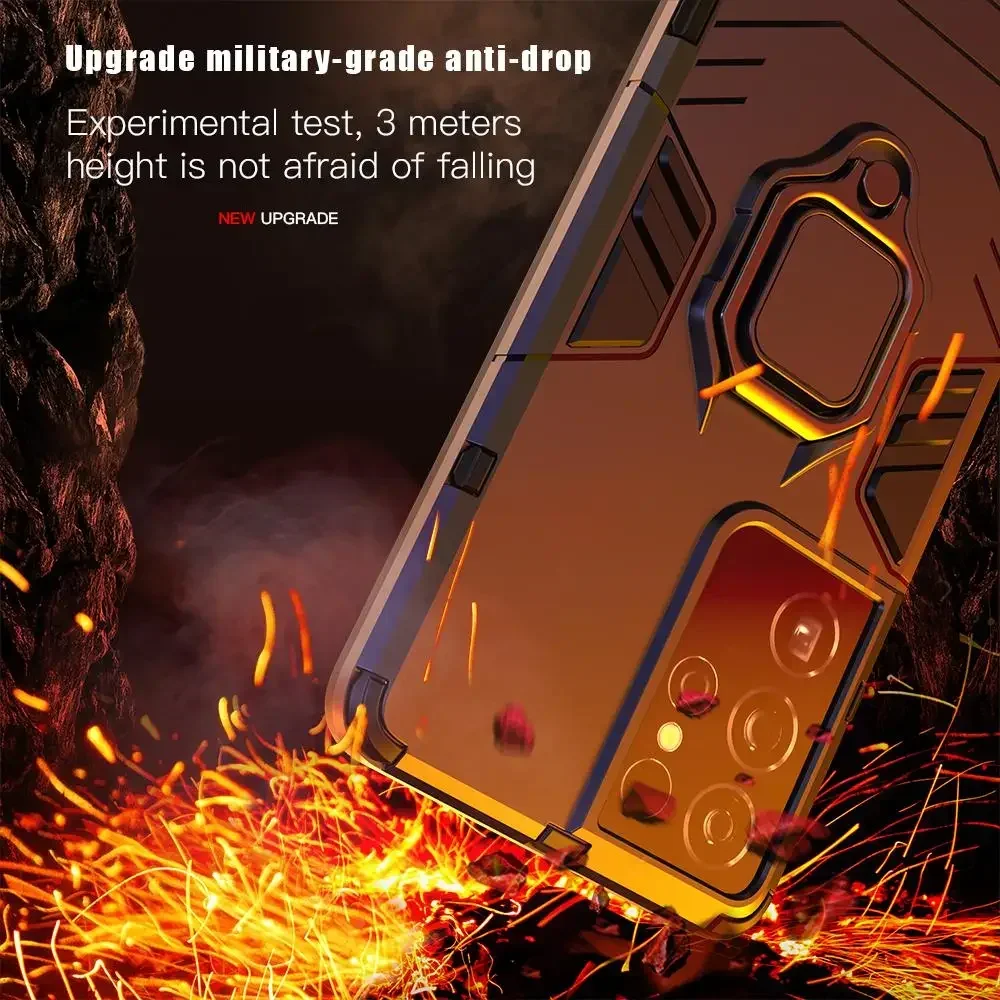 Casing ponsel untuk Samsung Galaxy, pelindung dudukan cincin tahan guncangan untuk Samsung Galaxy S25 S24 S23 S22 S21 S20 Note 20 Ultra Plus FE A53 A73 A33