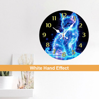 1 Pc luminous cat wall clock, DIY 10-inch round wooden veneer, silent with no ticking sound hand, for room, living room, bedroom