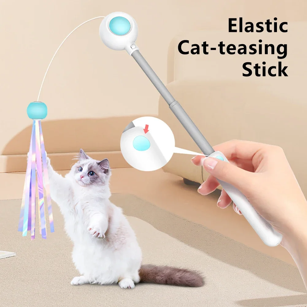 2024 New Cat Toys Cat Teaser Stick Freely Retractable and Replaceable Feather Toy Head Small and Flexible Cats Mint Pet Supplies