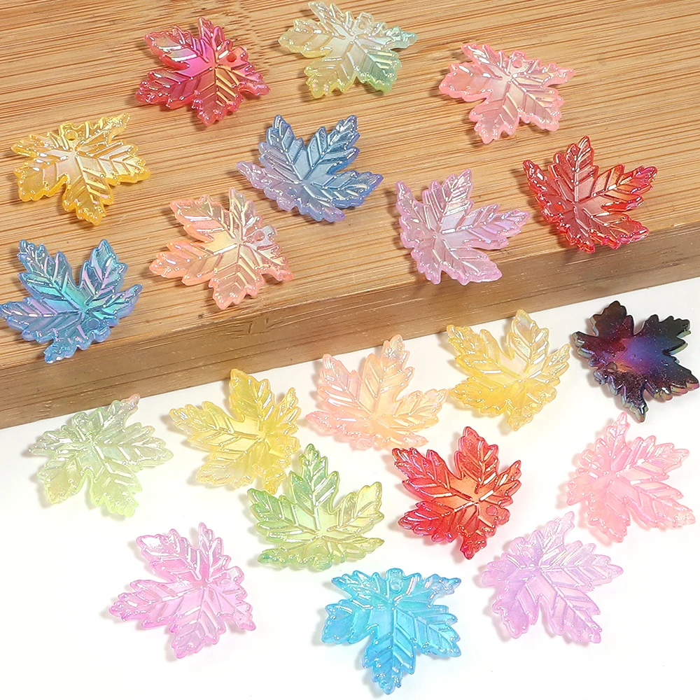 100 Stück/Lot Ahornblatt-Acrylperlen in AB-Farbe, lose Spacer-Perlen, DIY-Schmuckzubehör für Schlüsselanhänger, Armbänder und Halsketten – Detail 6