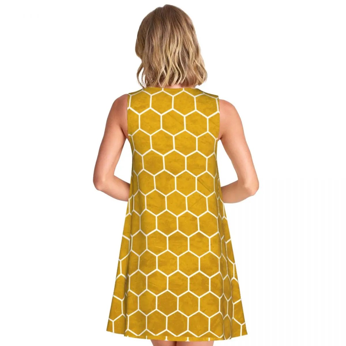 Geometry Print Dress Yellow Hexagon Modern Dresses Women Sleeveless Street Style Casual Dress Day Printed Oversize Vestido