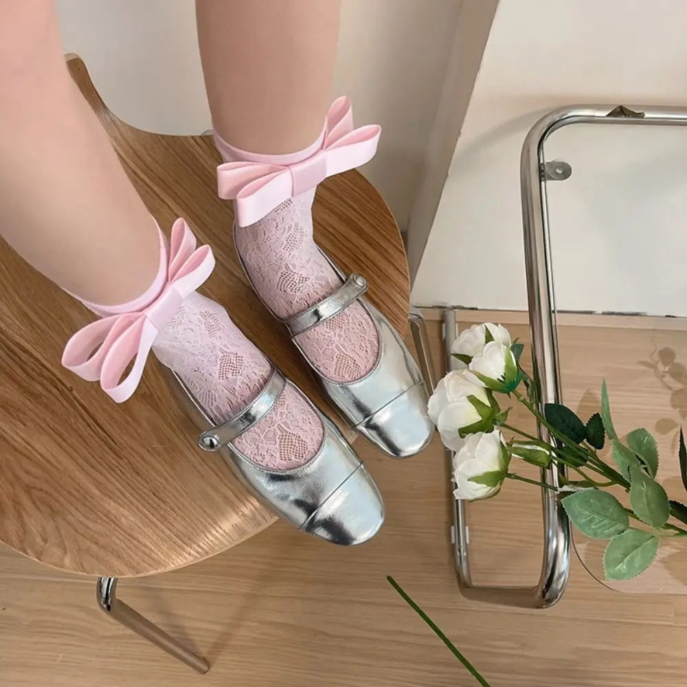 

Summer Comfortable Gauze Elastic Lace Fashion Sweet Women Thin Socks Y2K Korean Style Socks Transparent Bow Silk Hosiery