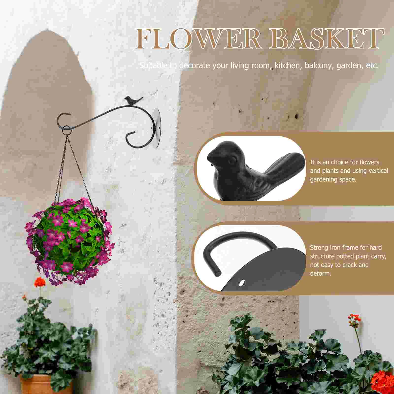 Barrier Fence Hanging Orchid Stand Iron Wall Hook Flower Pot Hanger Decorate Lantern Plant Black Flowerpot Bracket