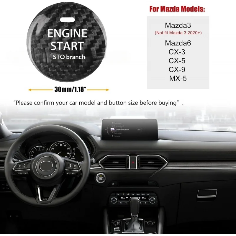 Car Keyless Engine Start Stop Push Button Cover Decorative Sticker Suitable for Mazda3 6 CX-3 CX-5 CX-9 MX-5 Miata Accessories