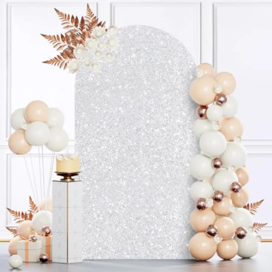 

MODFUNS серебряный чехол для арки с блестками, ткань 7,2 фута, фон из спандекса, чехлы для свадебной арки, блестящие чехлы для арки, эластичные чехлы