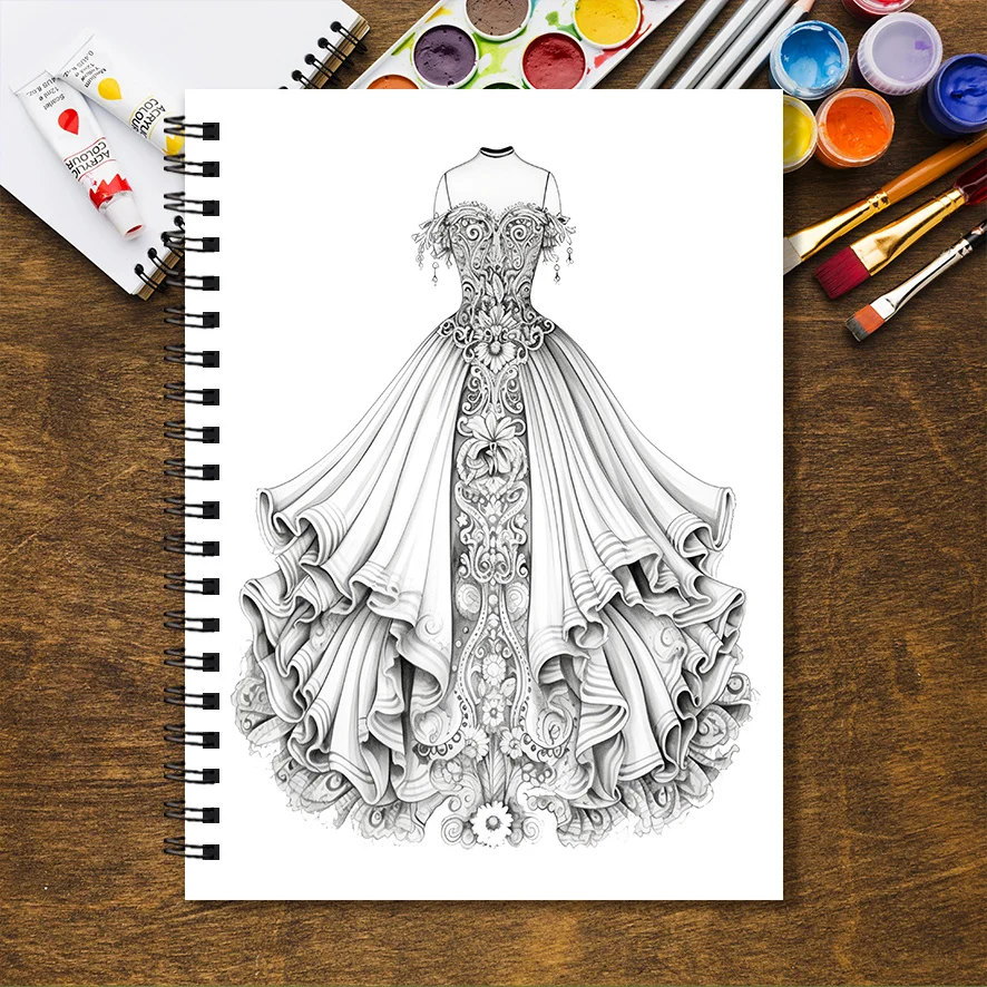 Hermoso libro para colorear Dress - 8,3 x 11,2 pulgadas 32 páginas - Relajación y alivio del estrés, gran regalo para familiares o amigos