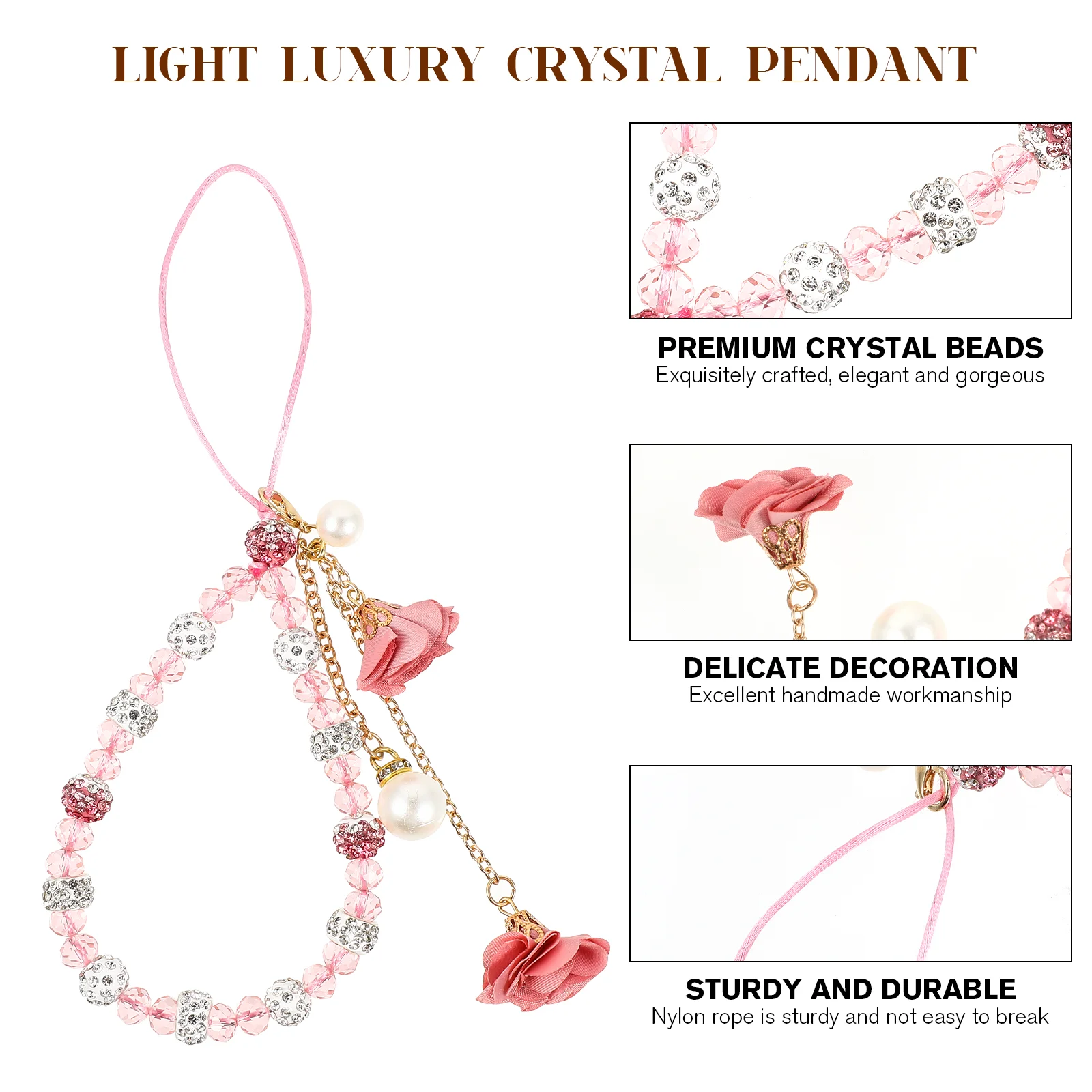 Crystal Mobile Phone Pendant Purse Lanyard Non-slip Cell Charm Beaded Chain Keychain Decor Decorate