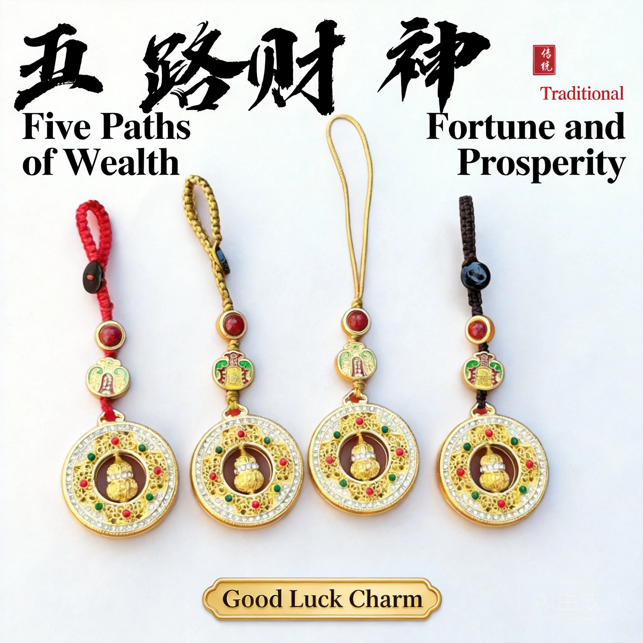 2026 Chinese Style Five Gods Of Wealth Rotatable Gourd Enamel Hanging Ornament For Car Keychain Bag Pendant Lucky Blessing Gift