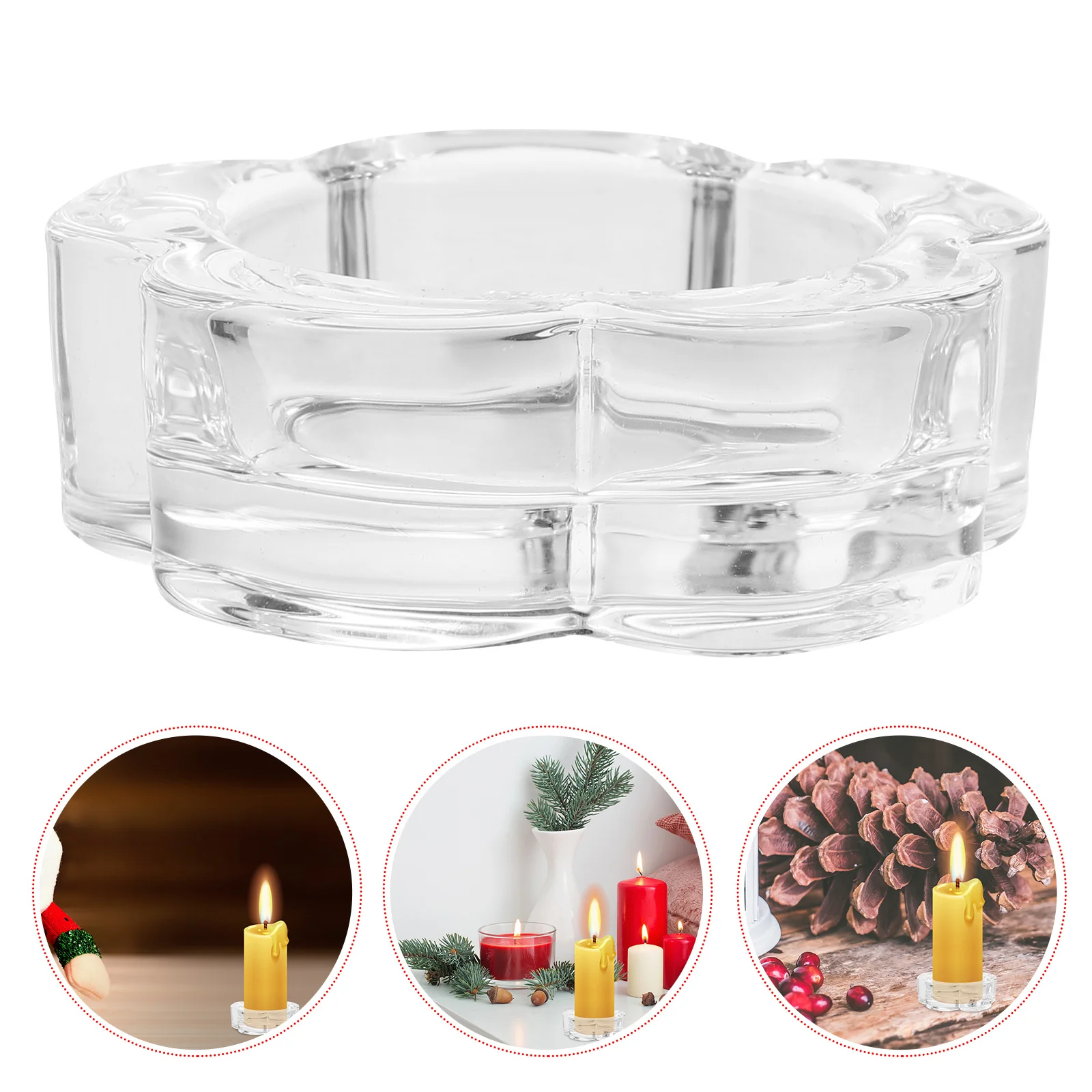 

4Pcs Clear Glass Votive Holders Featuring Plum Blossom Pattern Ideal for Tea Lights Pillar Candles Home Office Decor Festive