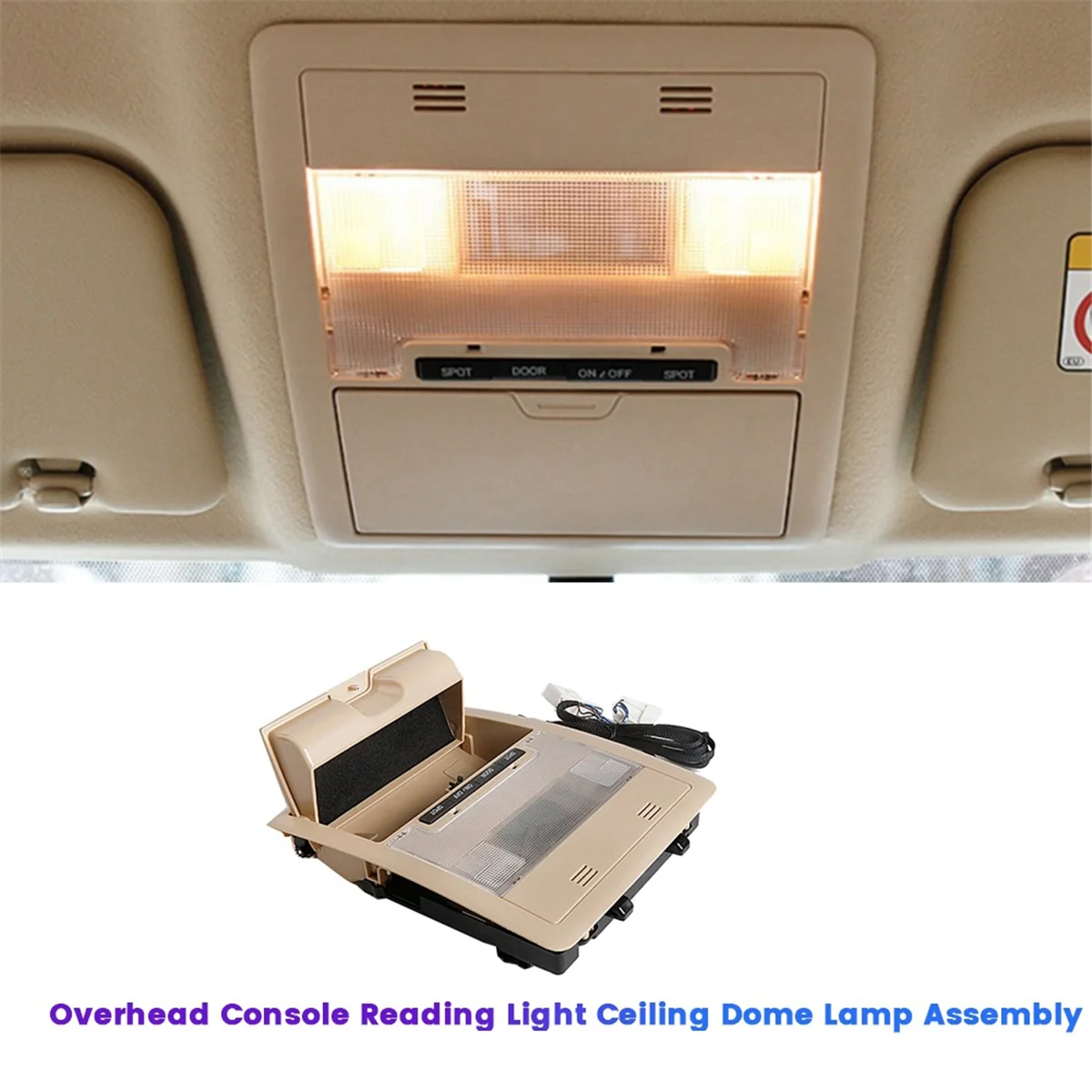 Beige Overhead Console Reading Map Lamp Assembly for Toyota Land Cruiser LC200 200 2008-2020 Car Ceiling Dome Light