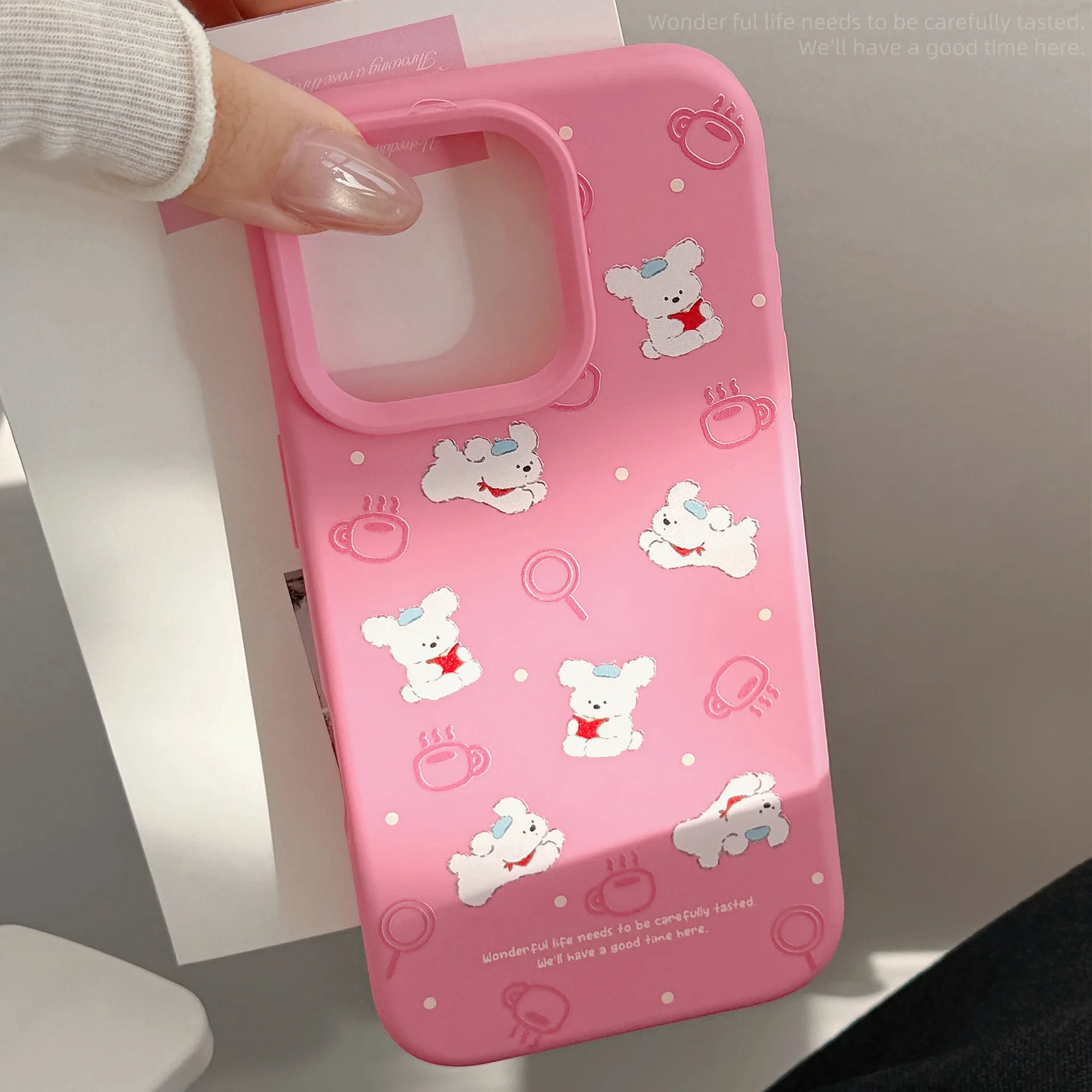 

Pink Reading Puppy Silicone Soft Cover Girl's Cartoon Mobile Phone Case For iPhone16POR/15promax Phone Case For iPhone14/13