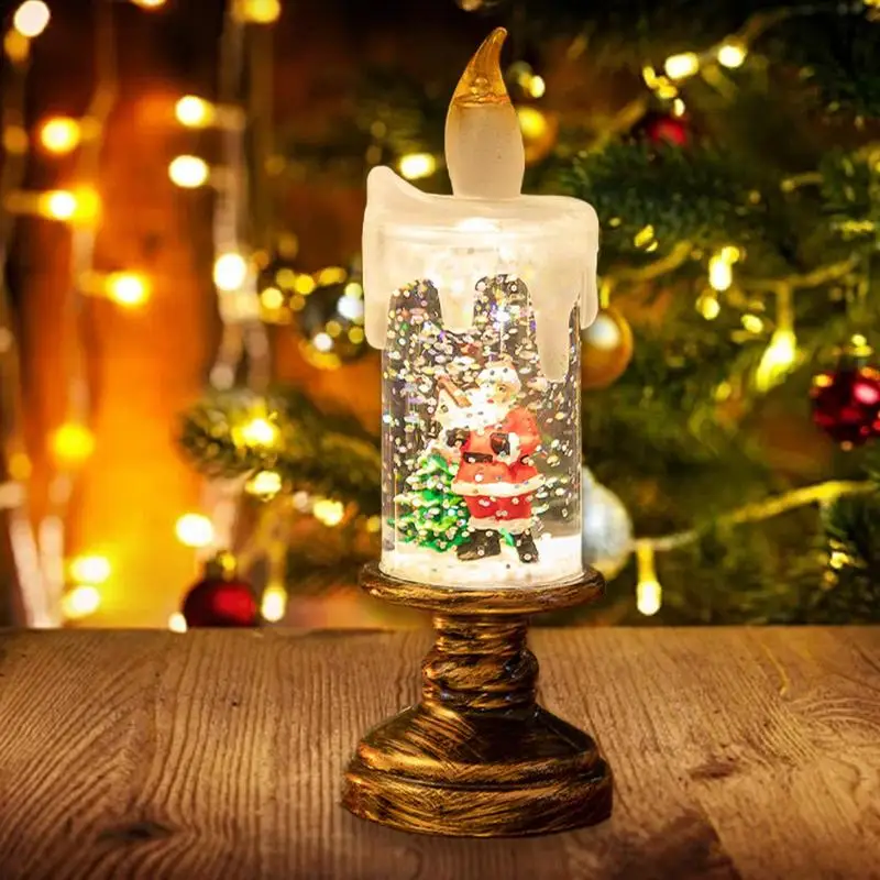 Decorazioni natalizie Luci di candela Candele per finestre di Natale Luci LED Candele a colonna tremolante Luce di candela con globo di neve