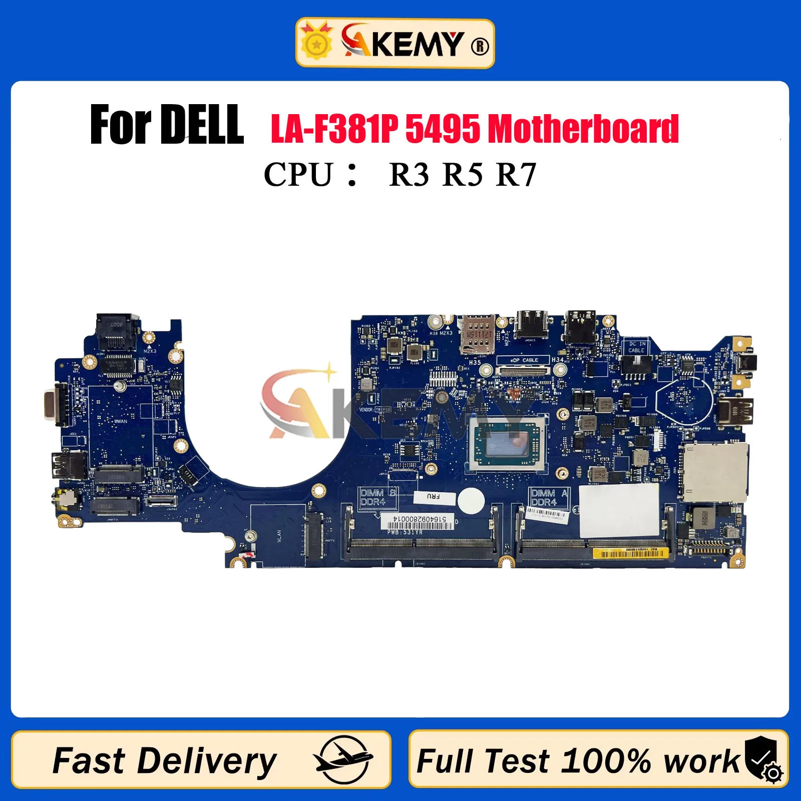 

LA-F381P Mainboard For DELL Latitude 5495 Laptop Motherboa 07CT81 09GYDK 0MV0K5 with R3 R5 R7 CPU 100% Tested OK High-quality