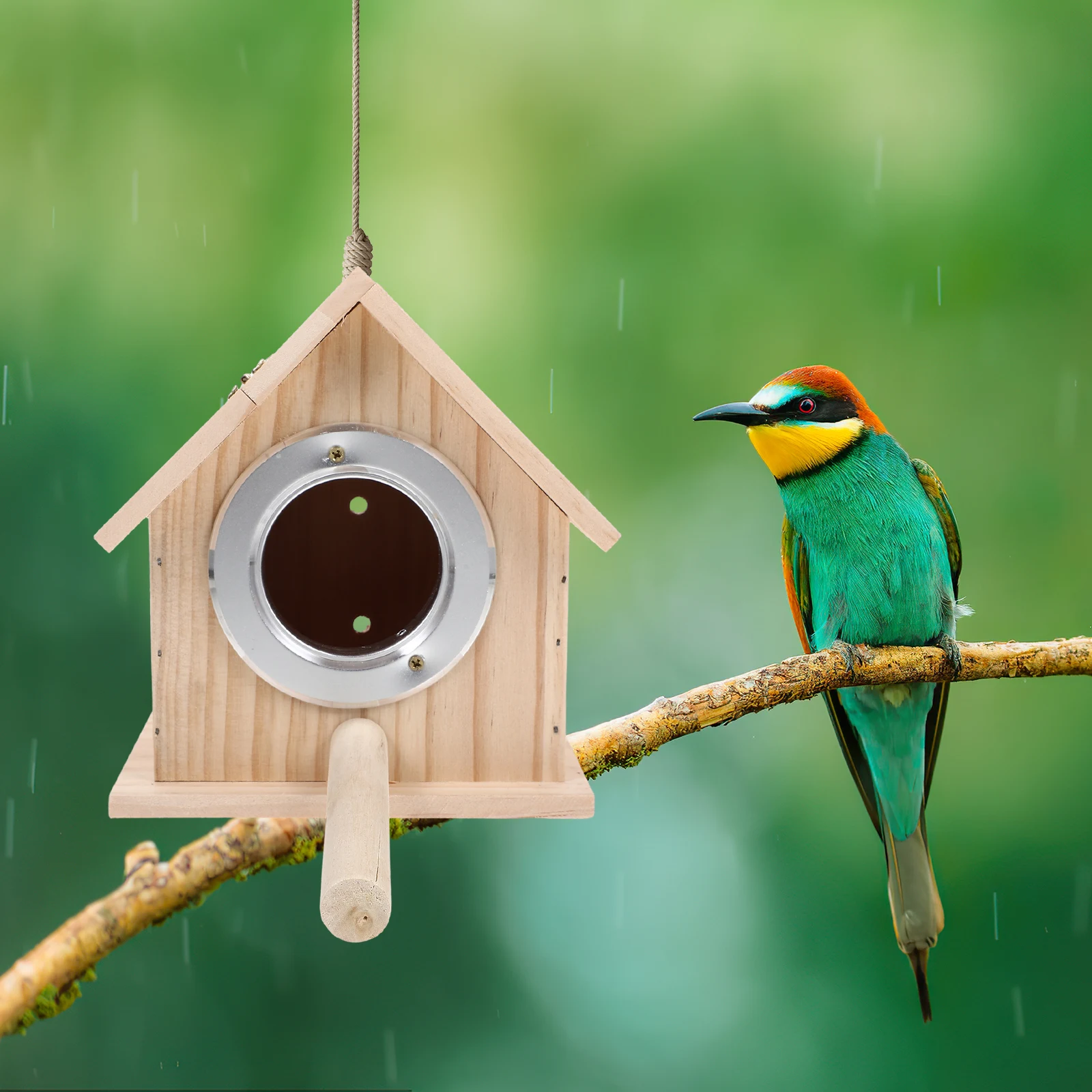 

1pc Creative Pet Nest Wooden Breeding Box Practical Small Birds Nest Cage for Home Outdoor Decoration- Size (Beige)