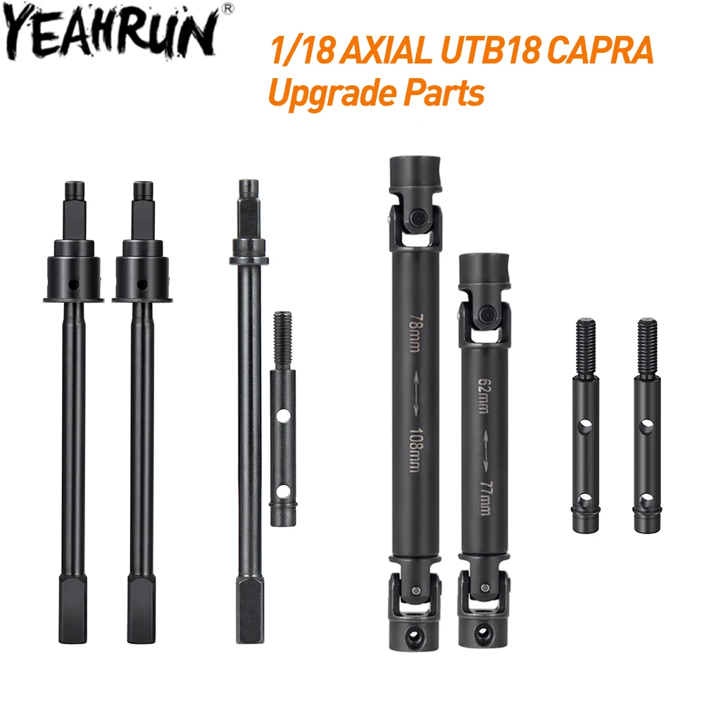YEAHRUN Steel Front Rear CVD Drive Shafts Steering Portal Axle Stub for 1/18 RC Crawler Car Axial Capra 2WD UTB18 Accessories