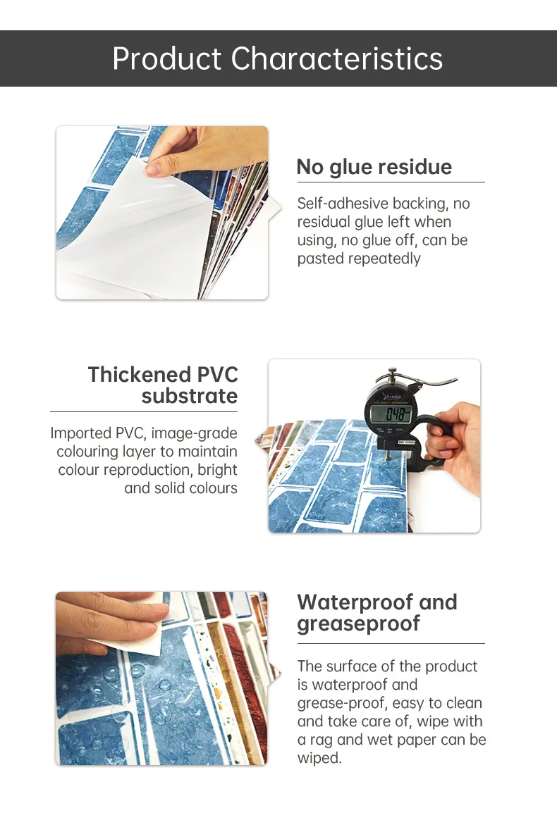 30x15cm Retro Marble Adhesive Backsplash (6Pcs), Waterproof Oil-Resistant Film for Stove Countertop - DIY Home Renovation