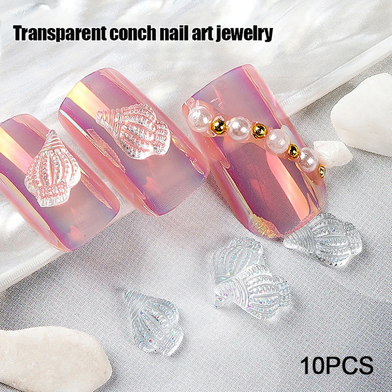 10PCS Super Shiny Conch Nail Art Charms Resin Aurora Series Nail Decoration Accessories For Manicure DIY