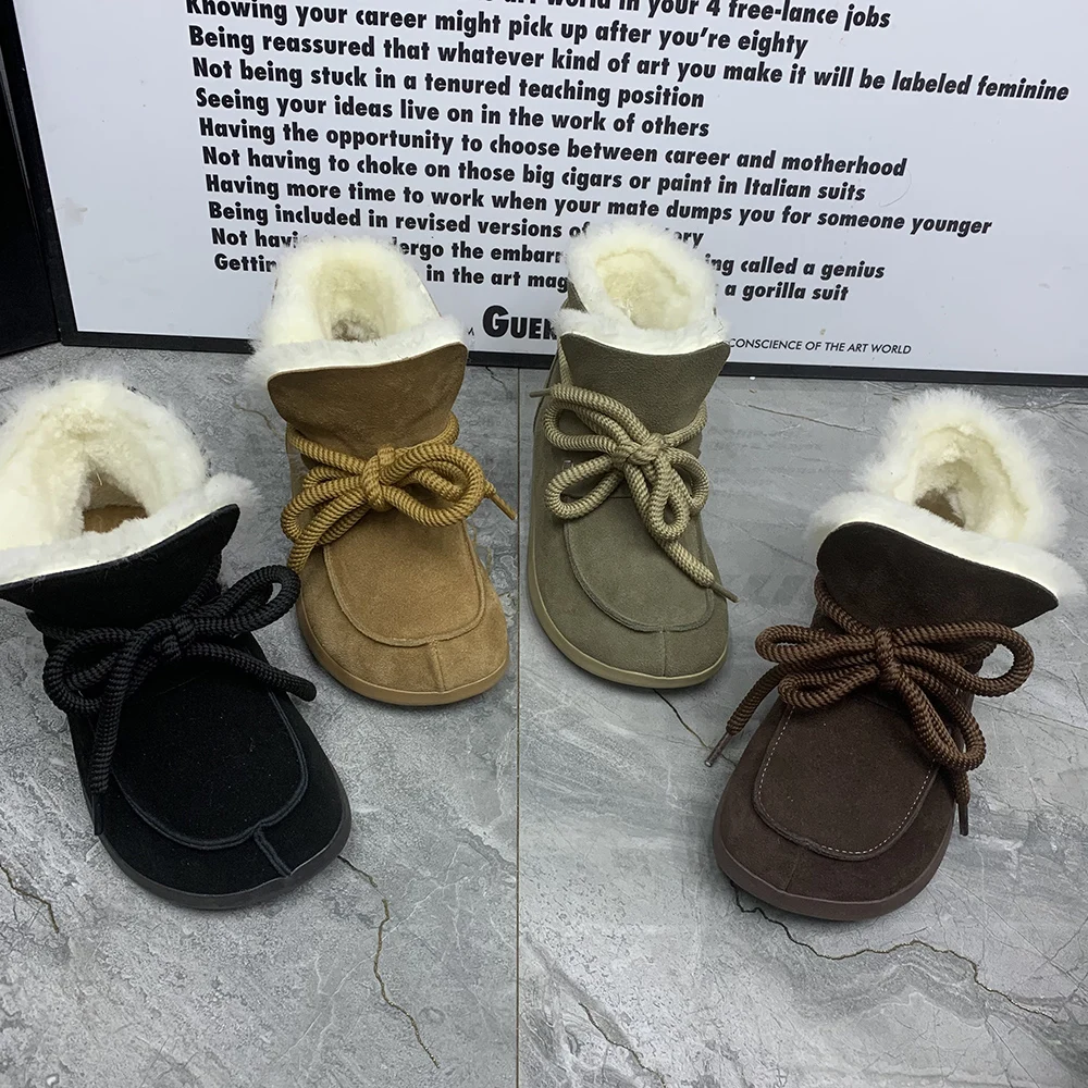 Fashion Leather Women Boots Warm Fur Ankel Boots Antislip Casual Winter Plush Women Shoes Plus Size Female Cotton Shoes