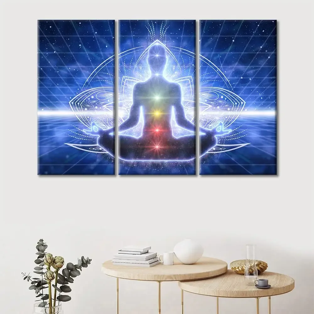 3 Panel Yoga Meditation 7 Chakras Posters HD Canvas Wall Art Pictures Accessories Paintings Home Decor Living Room Decoration