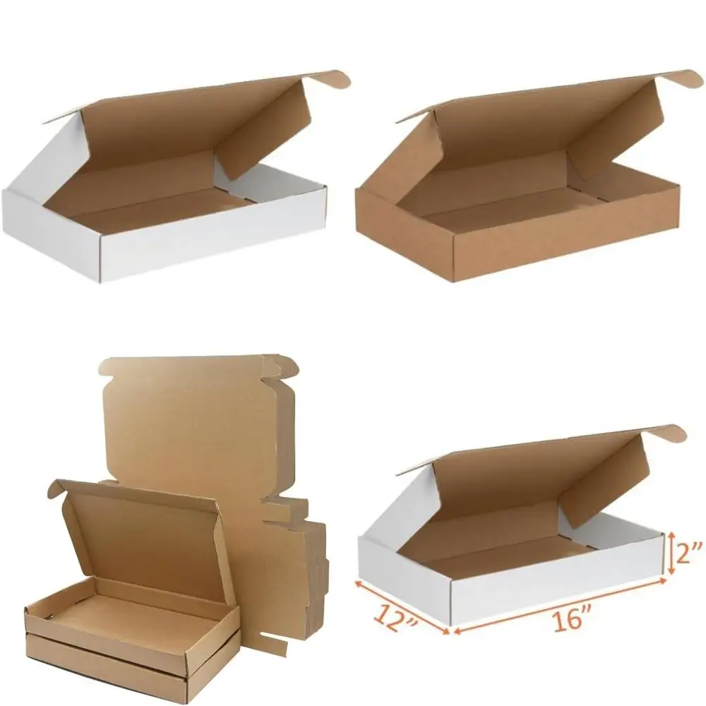 

Small Business White Mailer Boxes - 50 Pack, 3mm Thick, 16x12x2 Inches, Storage and Shipping Cartons Made in USA
