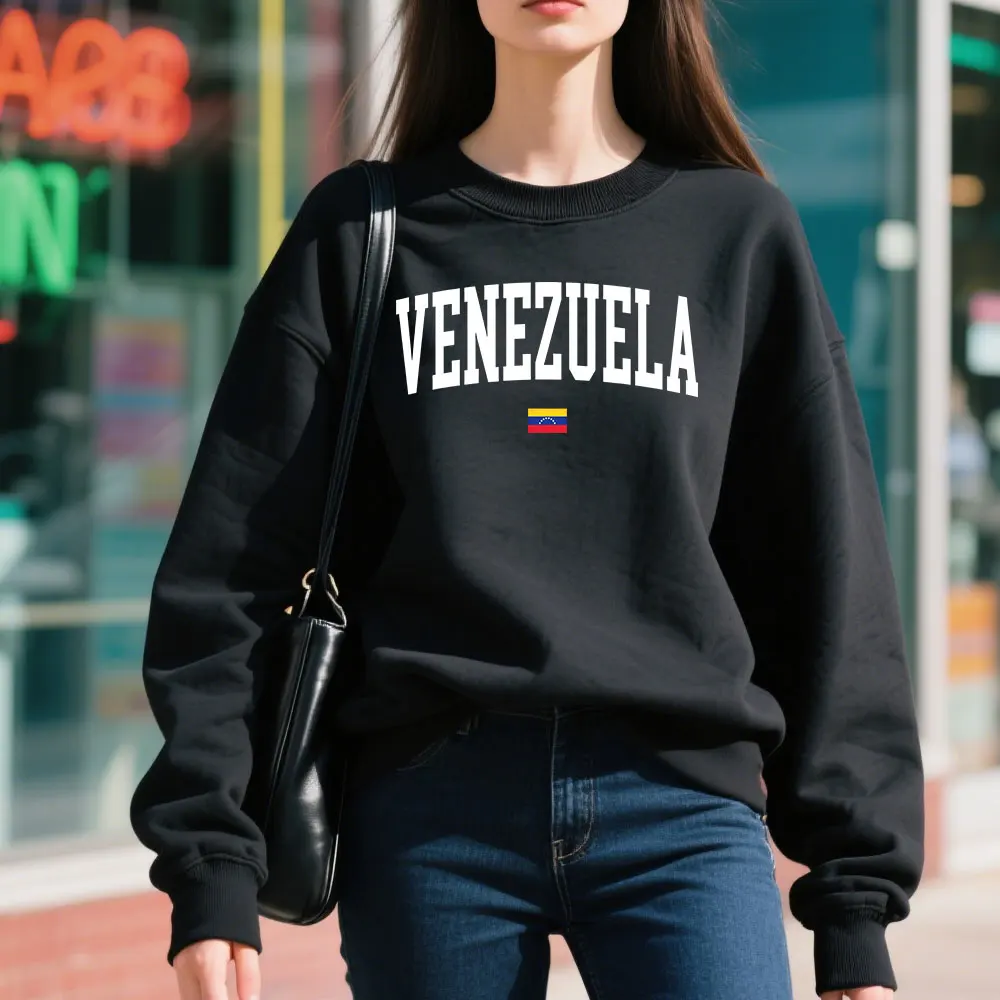 Venezuela Crewneck Pullover Sweatshirt Venezuela Souvenir Gift Venezuela Flag Print Long-sleeved Unisex Sweatshirt